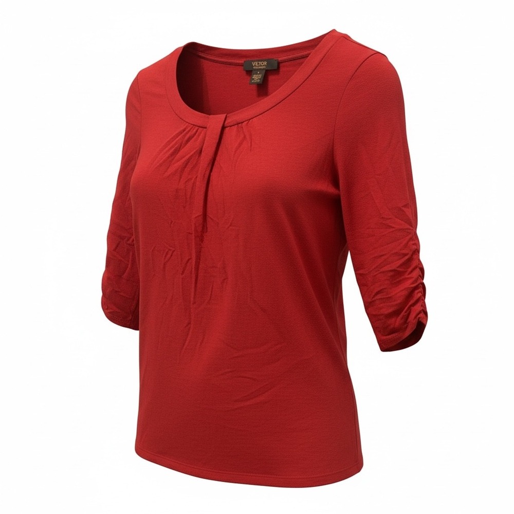 Victor Alfaro Red 3/4 Sleeve Gathered Top Womens Small